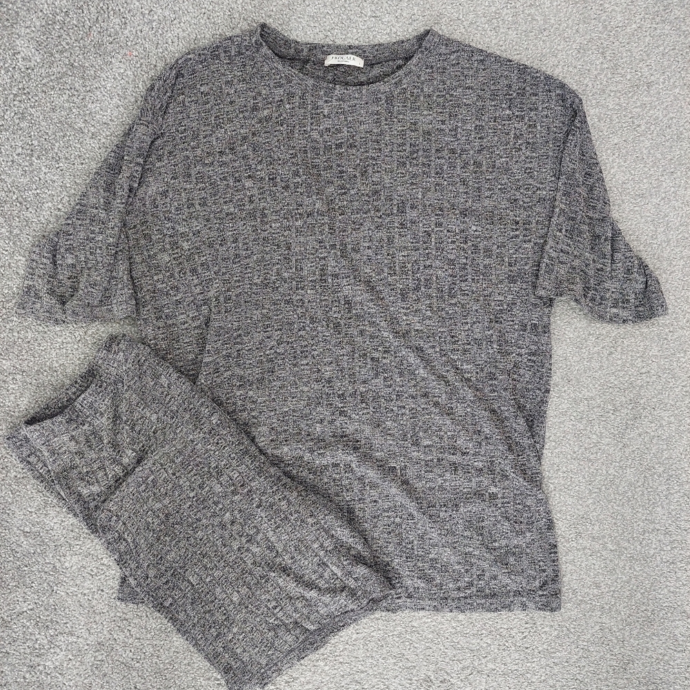 Ekouaer Pajama Set Large shirt and shorts set gray black spacedye - Picture 1 of 4